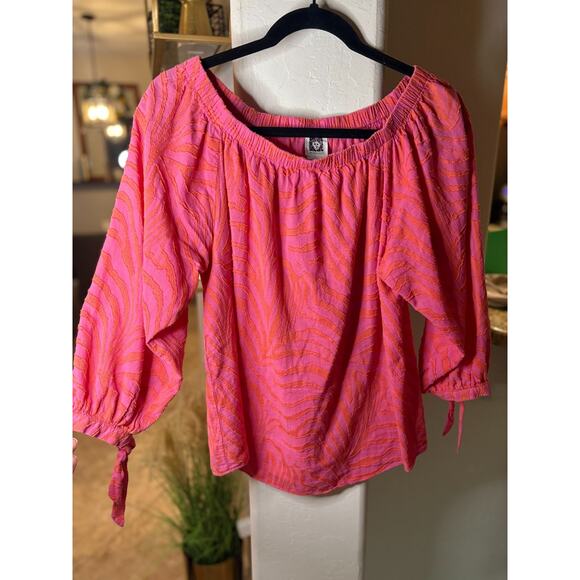 Anne Klein Off the Shoulder Zebra Print Pink / Orange Top Size S 2-8 - Picture 4 of 5